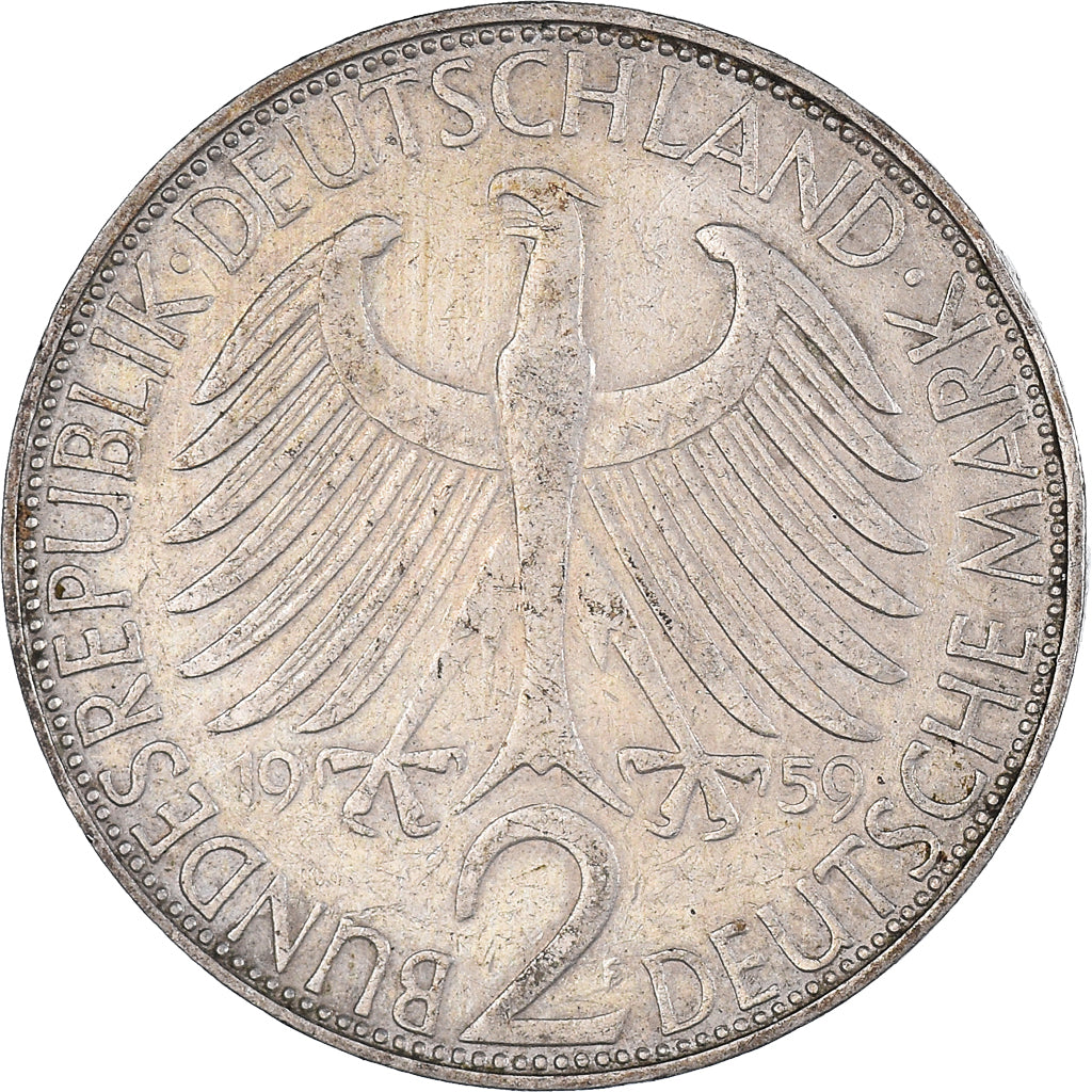Bundesrepublik Deutschland, 2 Mark, 1959, Stuttgart, Nickel, EF40