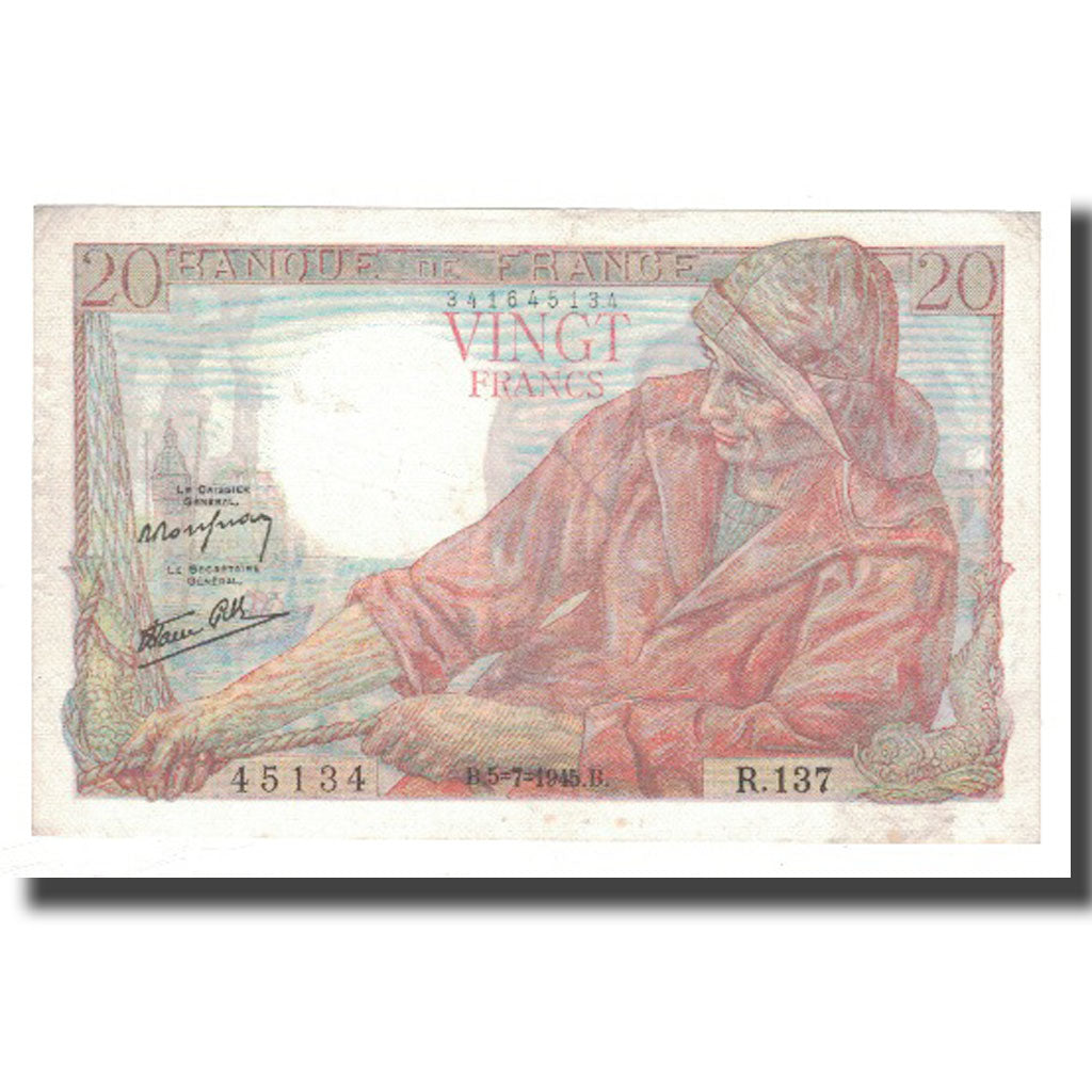 Francja, 20 Francs, Pêcheur, 1945, 1945-07-05, EF(40-45), Fayette:13.10