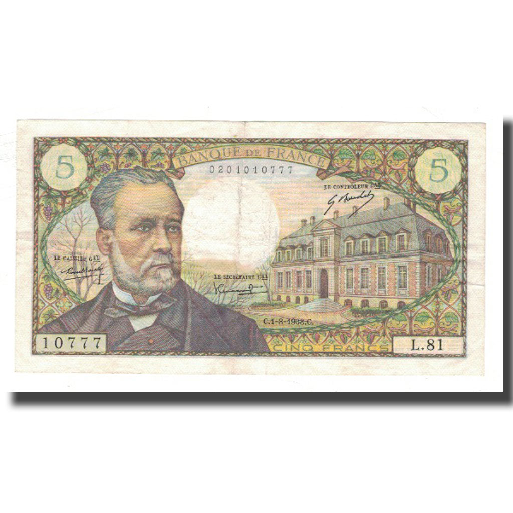 France, 5 Francs, Pasteur, 1968, 1968-08-01, VF(30-35), Fayette:61.8, KM:146b
