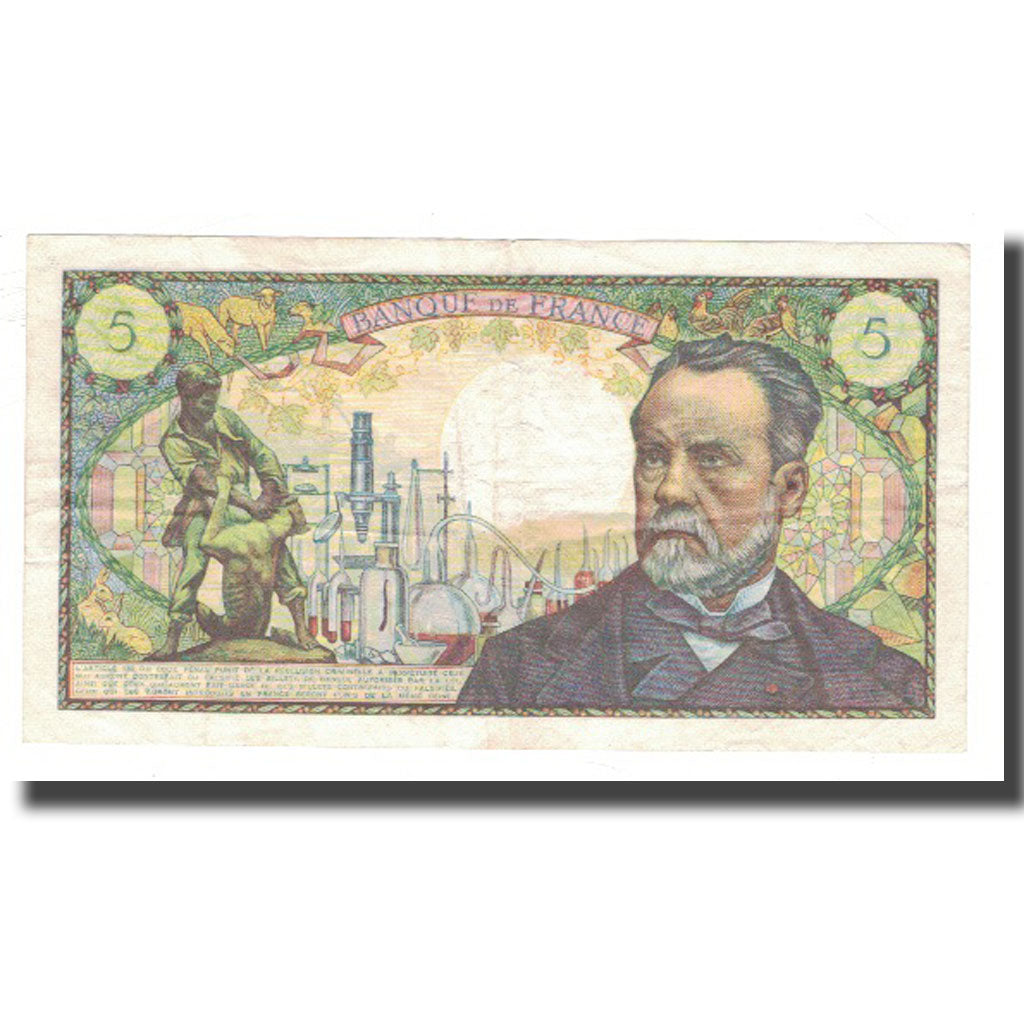 France, 5 Francs, Pasteur, 1968, 1968-08-01, VF(30-35), Fayette:61.8, KM:146b