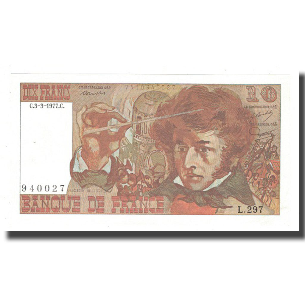 França, 10 Francs, Berlioz, 1977, 1977-03-03, UNC(65-70), Fayette:63.21