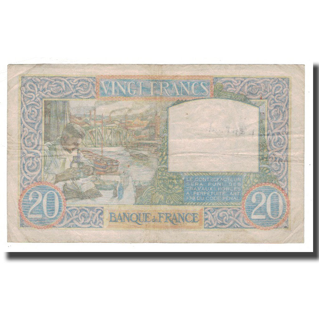 France, 20 Francs, Science et Travail, 1940, 1940-08-01, VF(20-25)