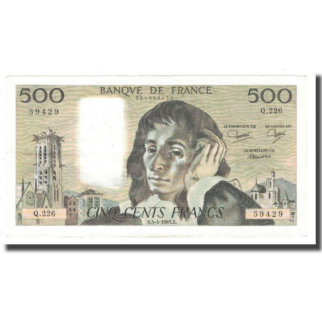 France, 500 Francs, Pascal, 1985, 1985-04-03, TTB+, Fayette:71.33, KM:156e
