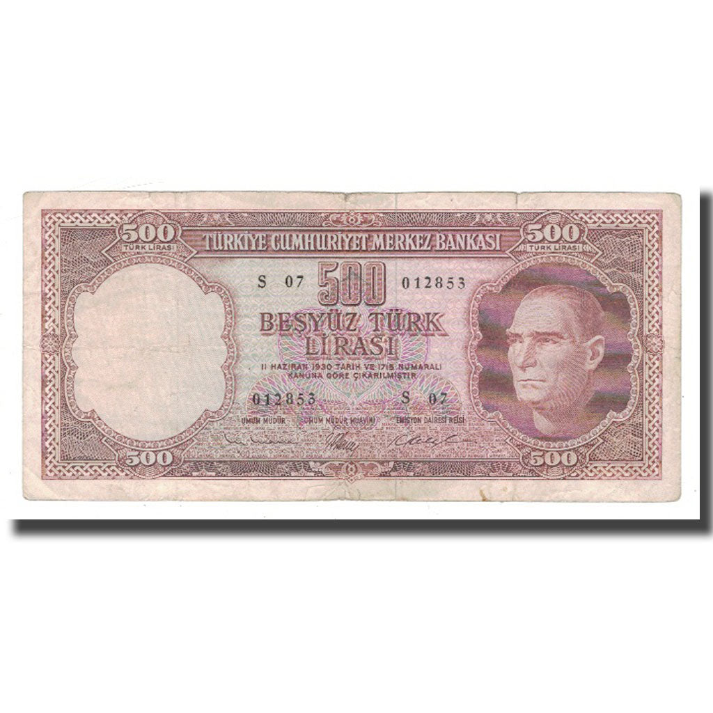 Banconote, Turchia, 500 Lira, 1930, 1930-06-11, KM:170a, MB
