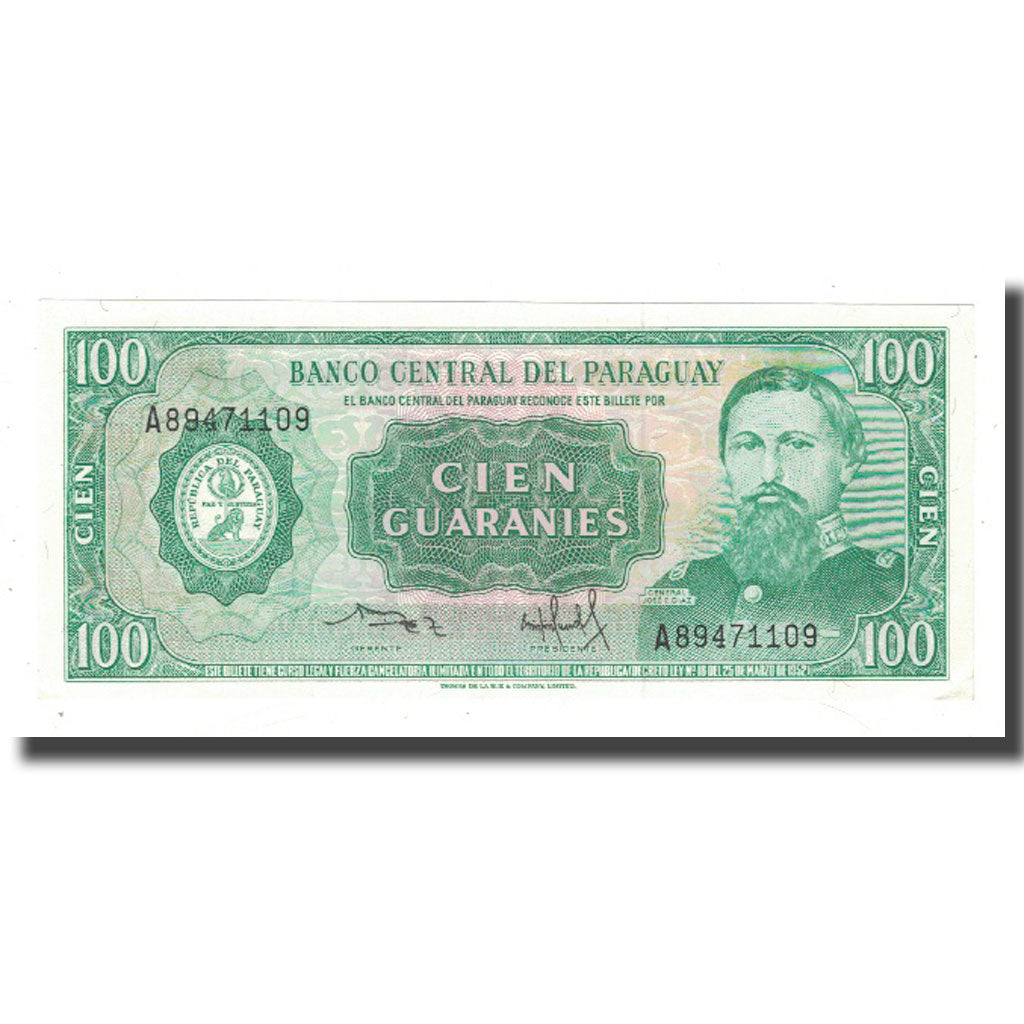 Biljet, Paraguay, 100 Guaranies, 1952, 1952-03-25, KM:199b, TTB