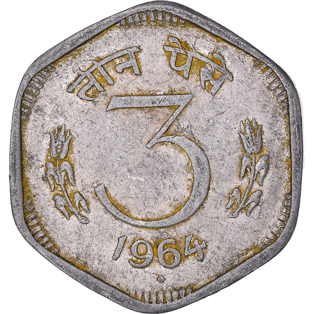 Münze, India, 3 Paise, 1964