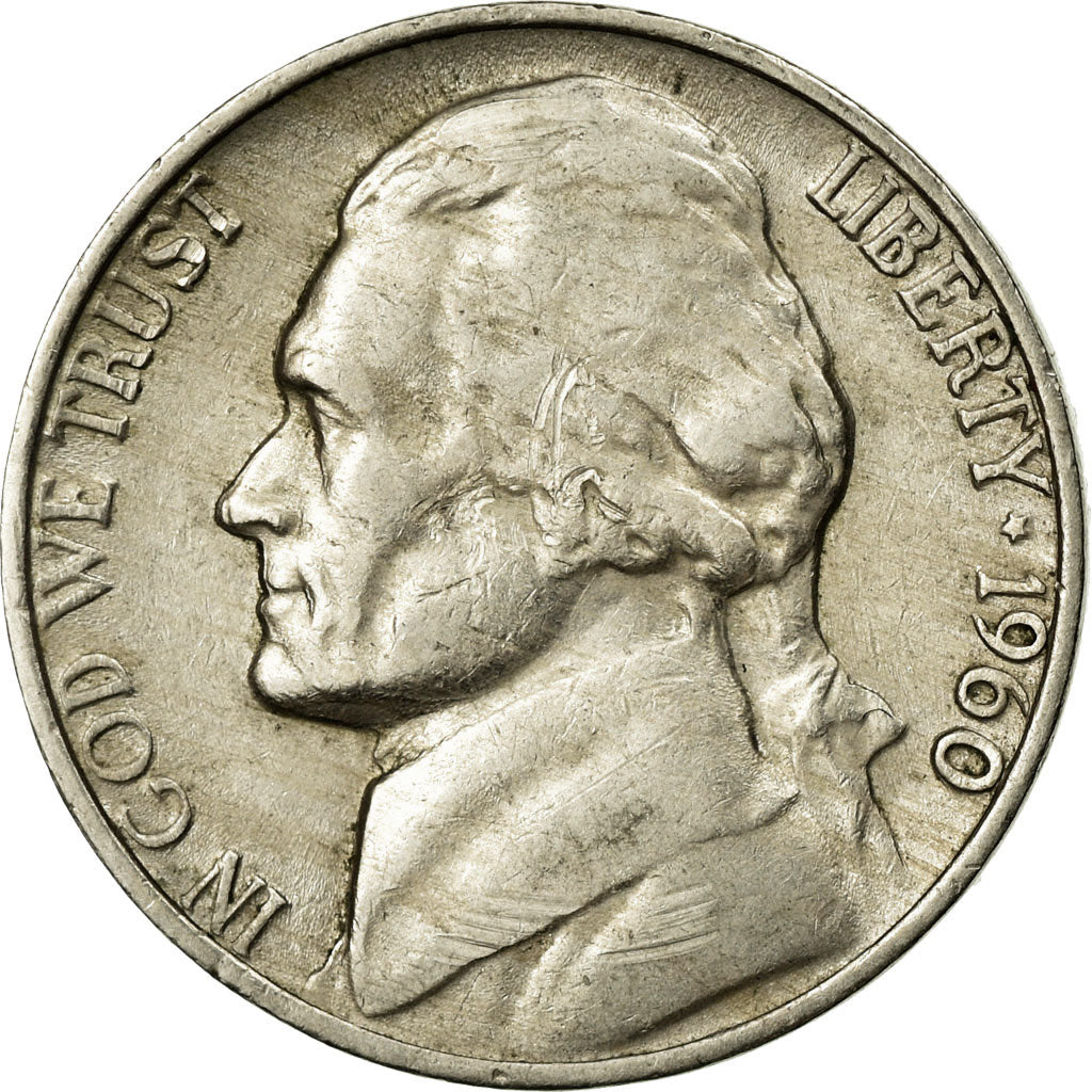 Moneda, Estados Unidos, Jefferson Nickel, 5 Cents, 1960, U.S. Mint