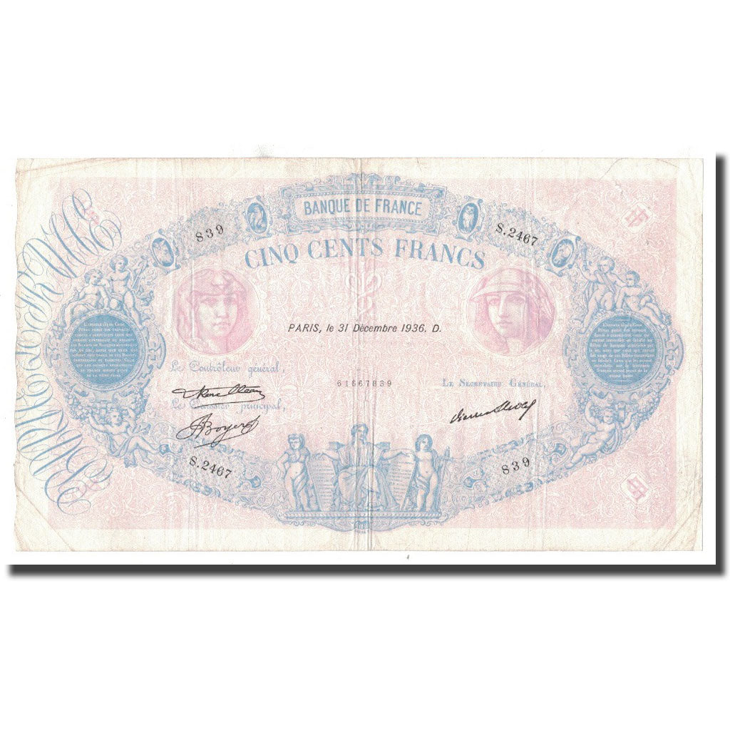 Francja, 500 Francs, 1936, 1936-12-31, VF(30-35), Fayette:30.37, KM:66m