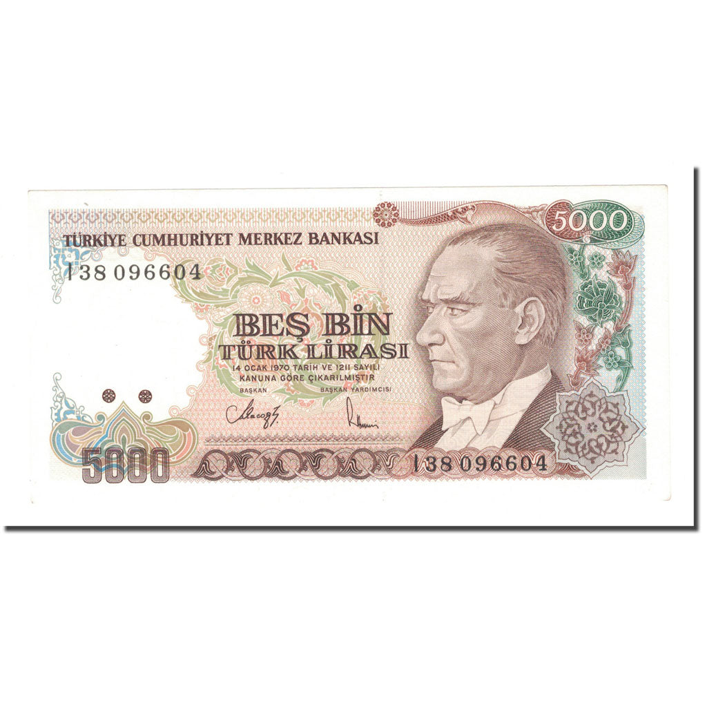 Banknote, Turkey, 5000 Lira, 1970, 1970-01-14, KM:198, AU(55-58)