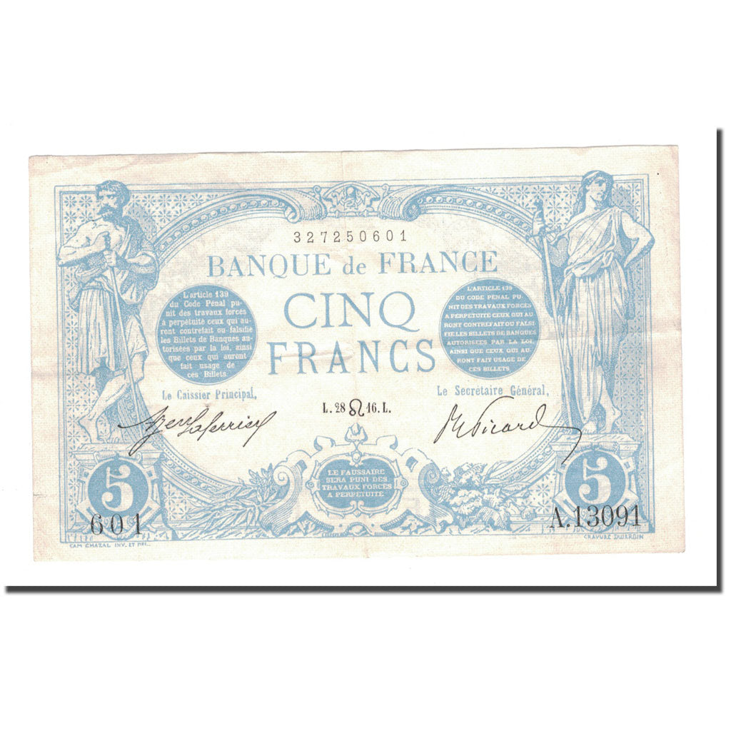France, 5 Francs, EF(40-45), Fayette:2.7, KM:70