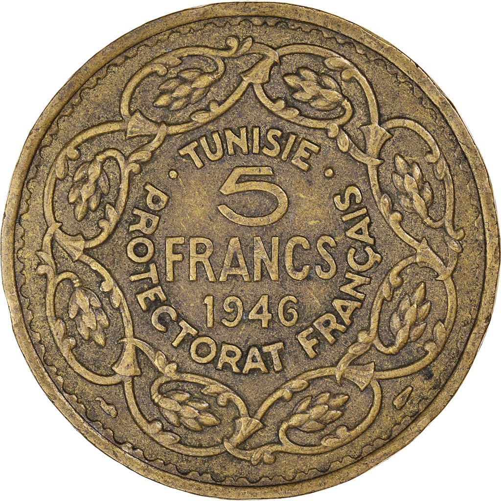 Moeda, Tunísia, 5 Francs, 1946