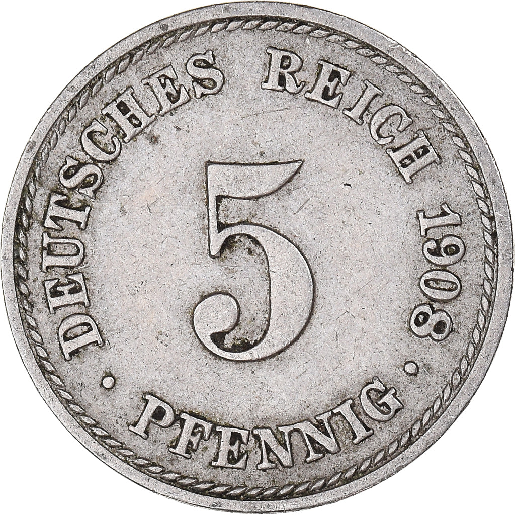 Moeda, ALEMANHA - IMPÉRIO, 5 Pfennig, 1908