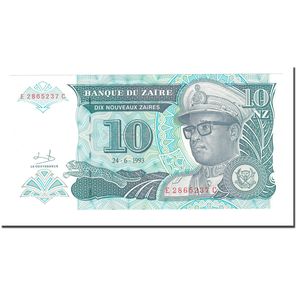 Nota, Zaire, 10 Nouveaux Zaïres, 1993, 1993-06-24, KM:54a, UNC(65-70)