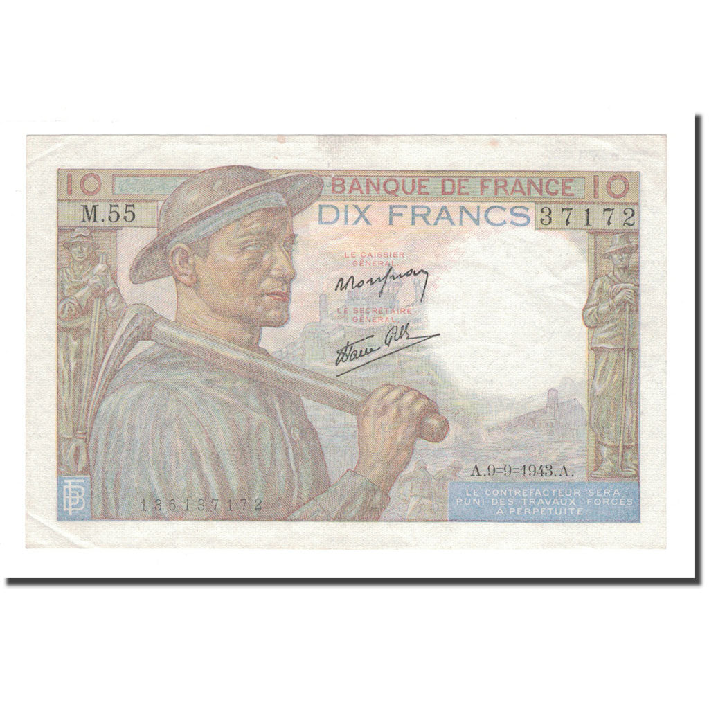 France, 10 Francs, 1943, 1943-09-09, TTB+, Fayette:8.9, KM:99d