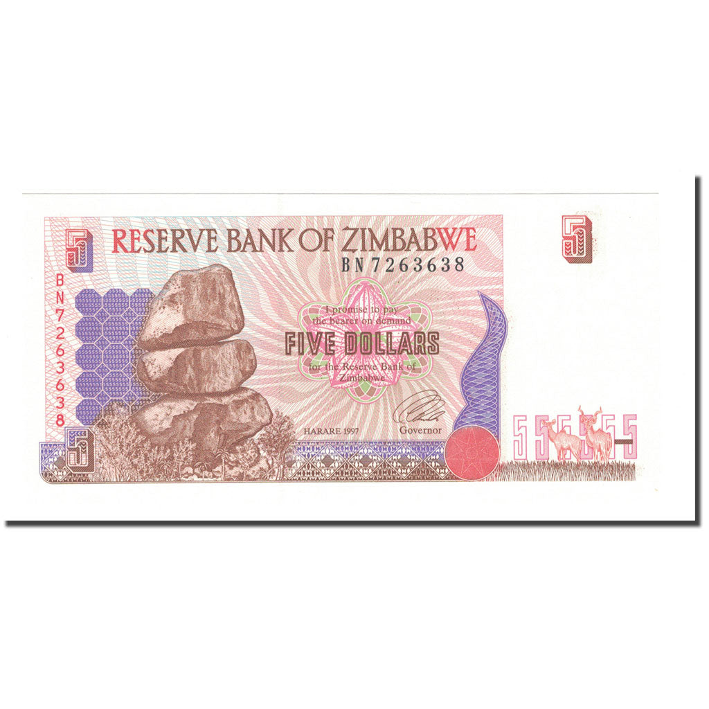 Banknote, Zimbabwe, 5 Dollars, 1997, KM:5b, UNC(65-70)
