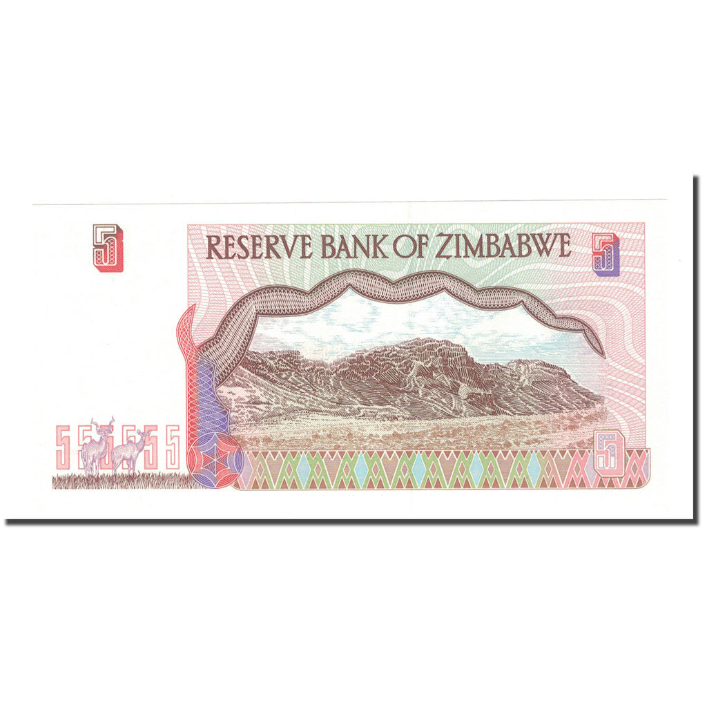 Banknote, Zimbabwe, 5 Dollars, 1997, KM:5b, UNC(65-70)