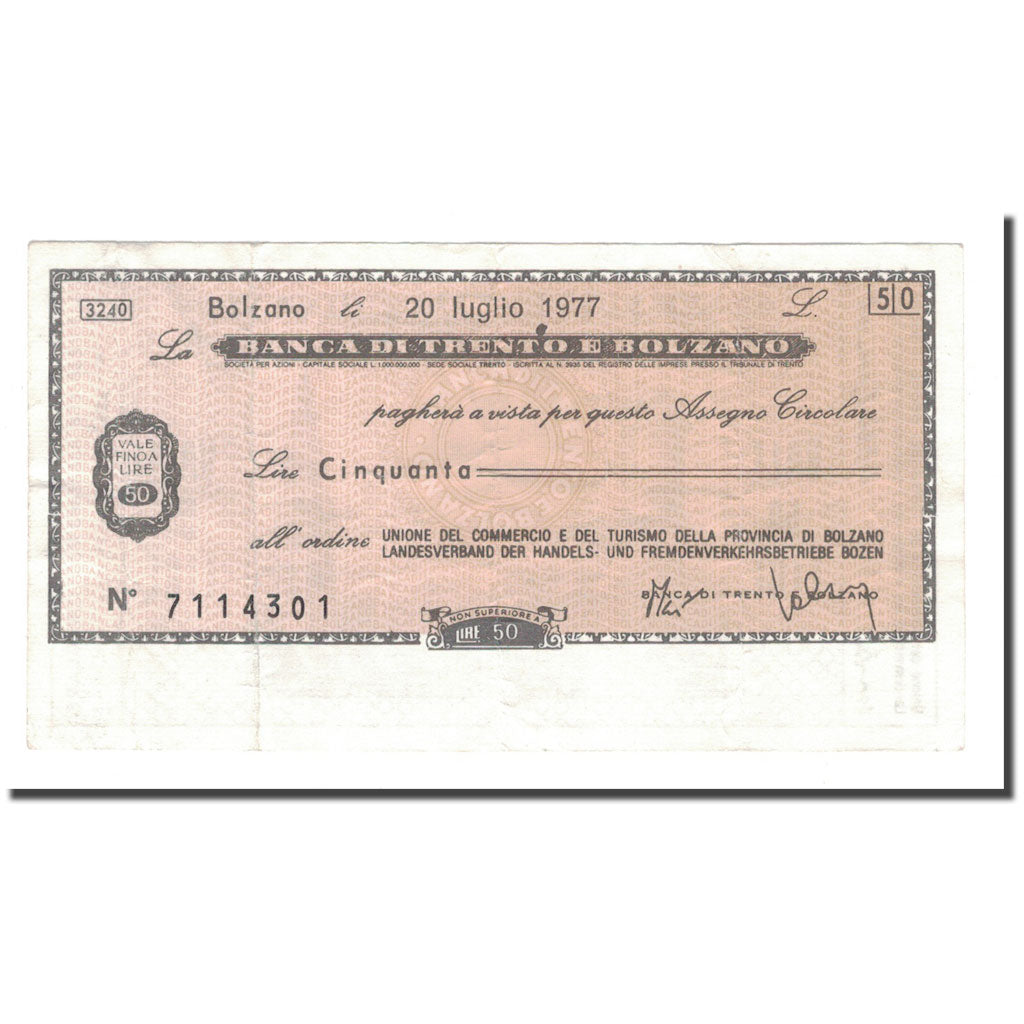 Nota, Itália, 50 Lire, 1977, 1977-07-20, VF(30-35)