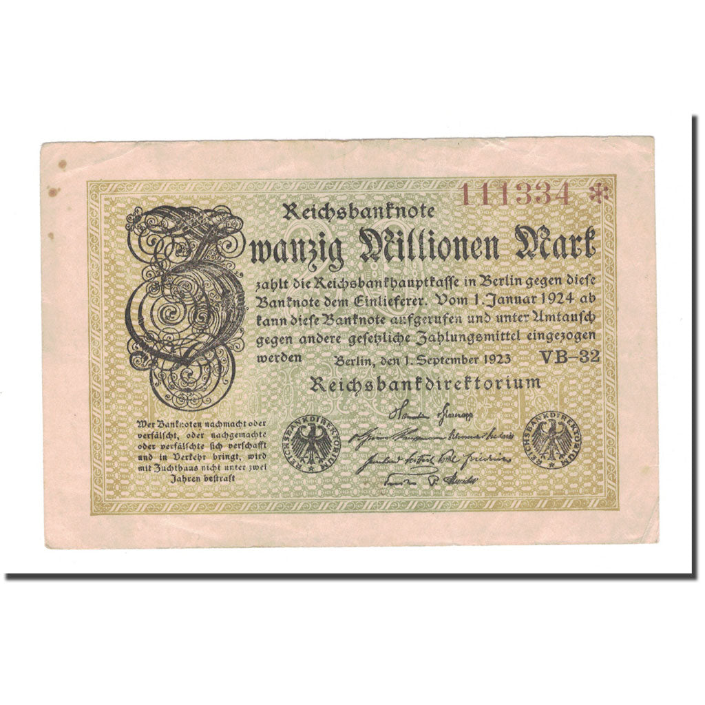 Banknote, Germany, 20 Millionen Mark, 1923, 1923-09-01, KM:108d, EF(40-45)