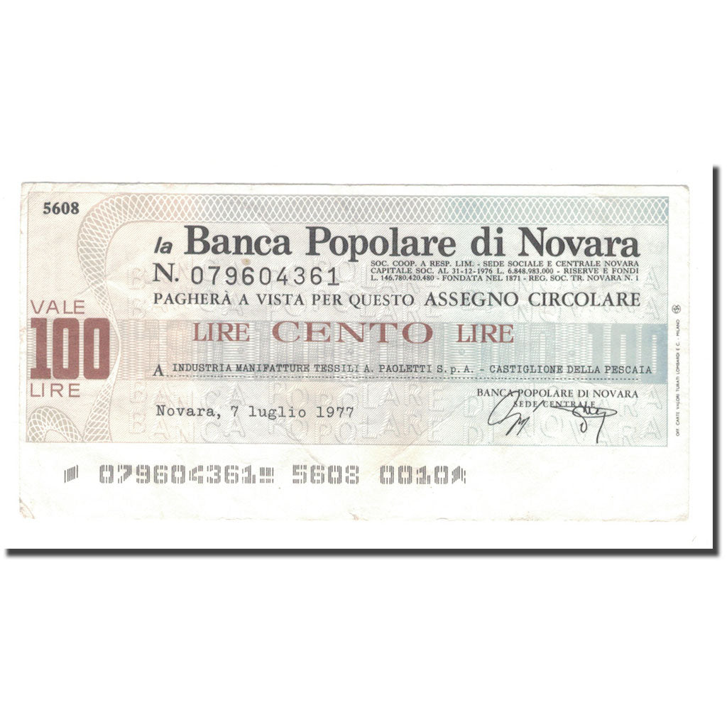 Nota, Itália, 100 Lire, 1977, 1977-07-07, EF(40-45)