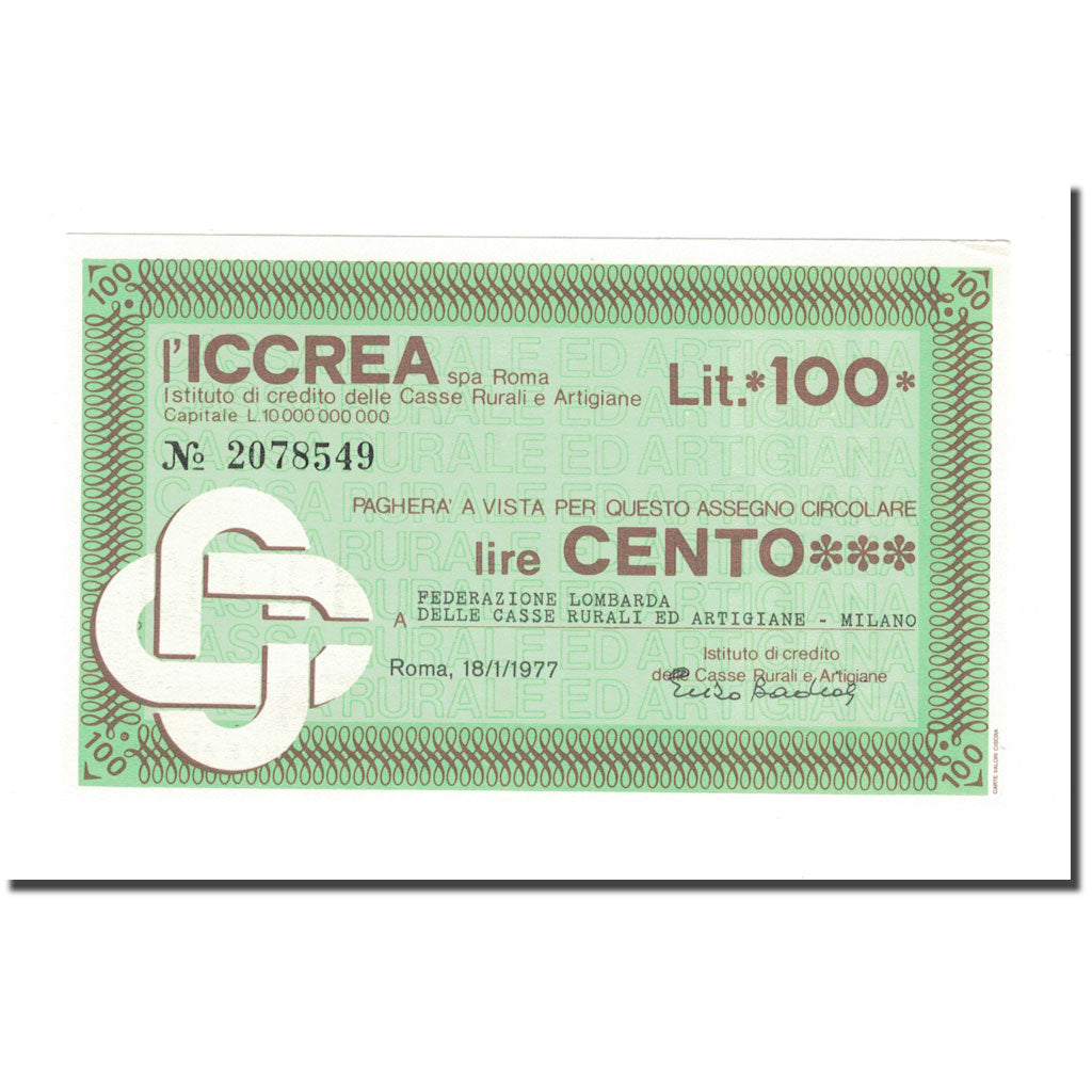 Nota, Itália, 100 Lire, 1977, 1977-01-18, UNC(64)