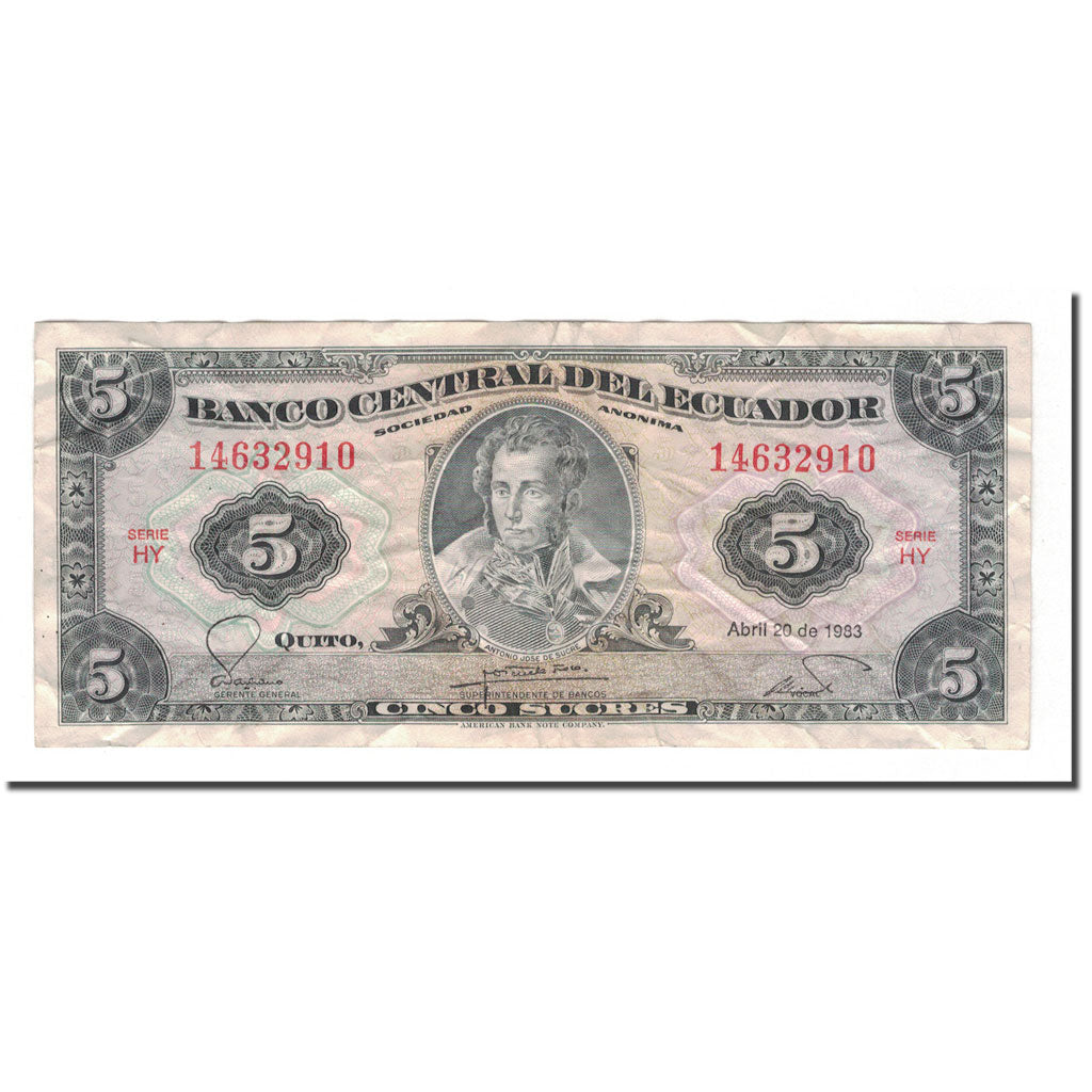Billete, 5 Sucres, 1983, Ecuador, 1983-04-20, KM:108b, RC+