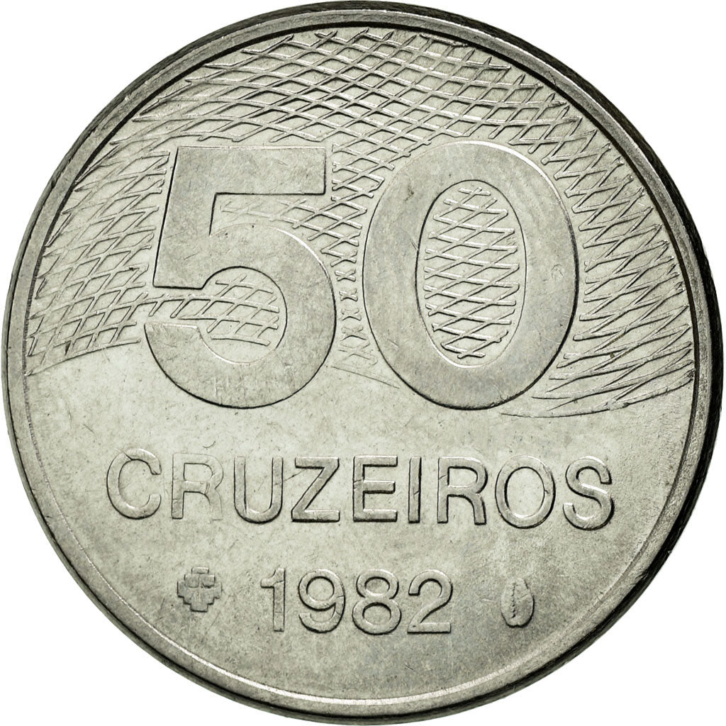 Münze, Brasilien, 50 Cruzeiros, 1982, SS+, Stainless Steel, KM:594.1