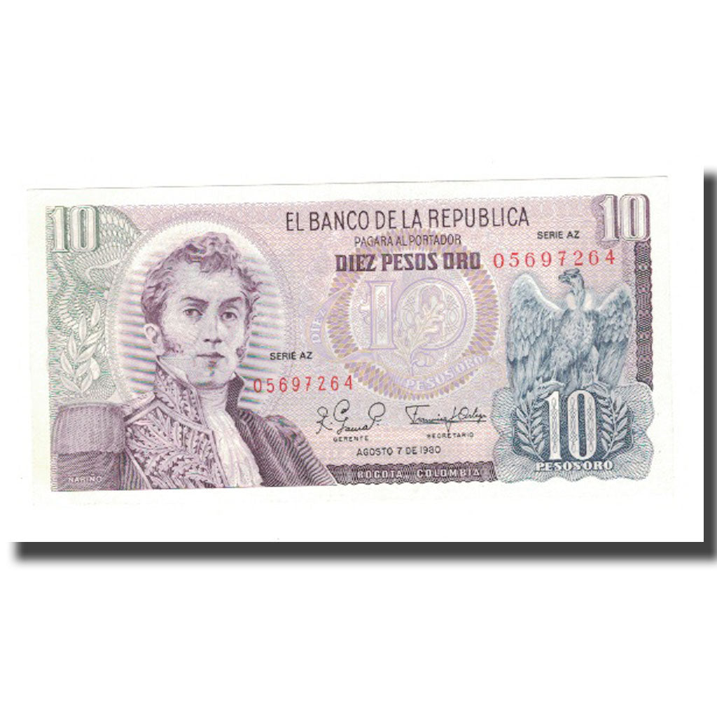 Billet, Colombie, 10 Pesos Oro, 1980, 1980-08-07, KM:407h, SPL