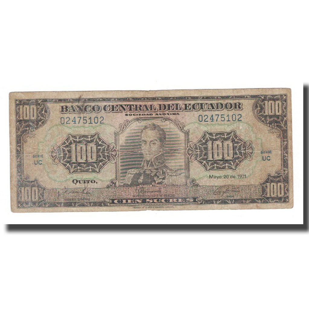 Nota, Equador, 100 Sucres, 1971, 1971-05-20, KM:118a, F(12-15)
