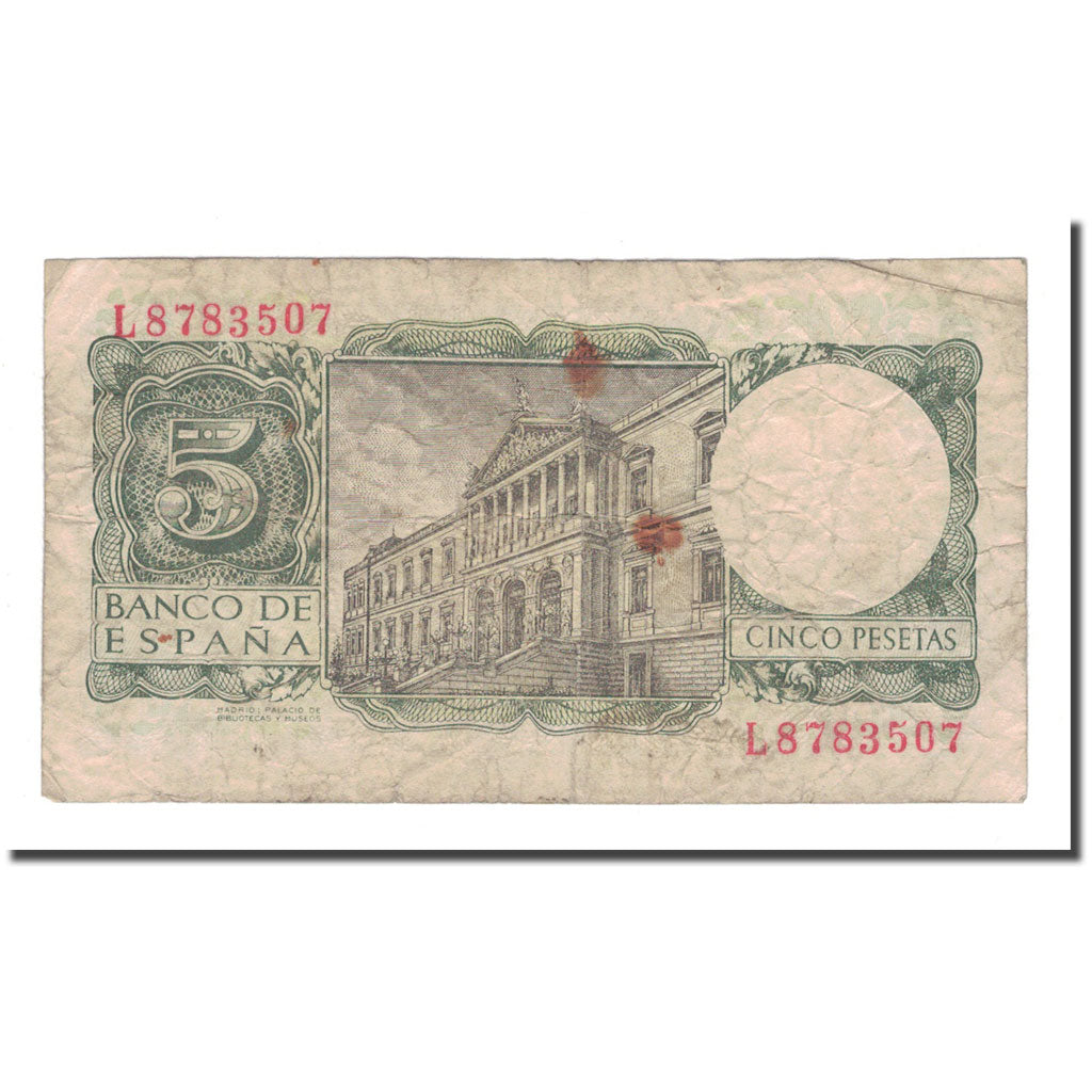 Biljet, Spanje, 5 Pesetas, 1954, 1954-07-22, KM:146a, TB