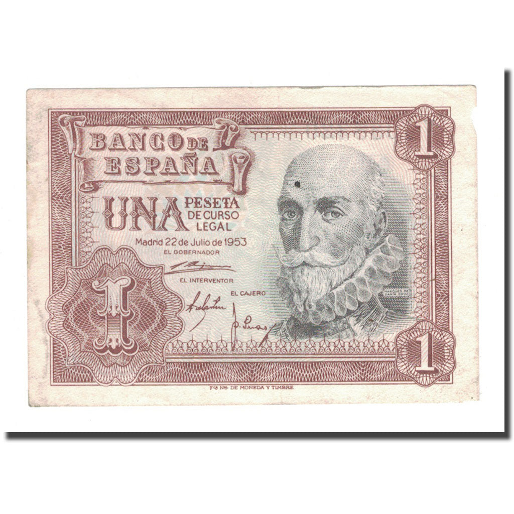Nota, Espanha, 1 Peseta, 1953, 1953-07-22, KM:144a, EF(40-45)