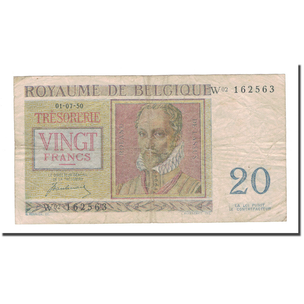 Billete, 20 Francs, 1950, Bélgica, 1950-07-01, KM:132a, BC