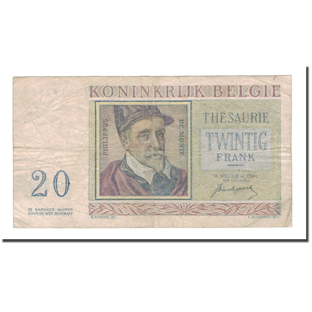 Billete, 20 Francs, 1950, Bélgica, 1950-07-01, KM:132a, BC