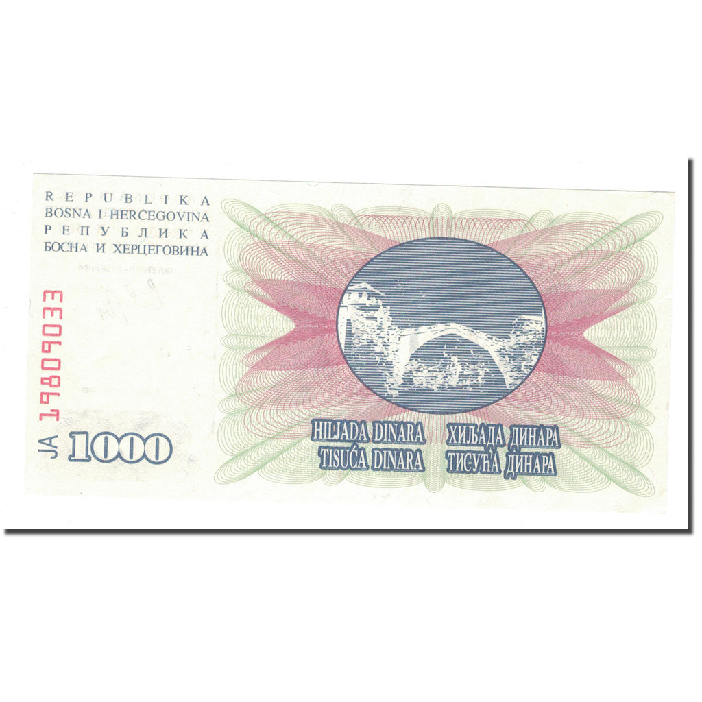 Banknot, Bośnia-Hercegowina, 1000 Dinara, 1992, 1992-07-01, KM:15a, AU(55-58)