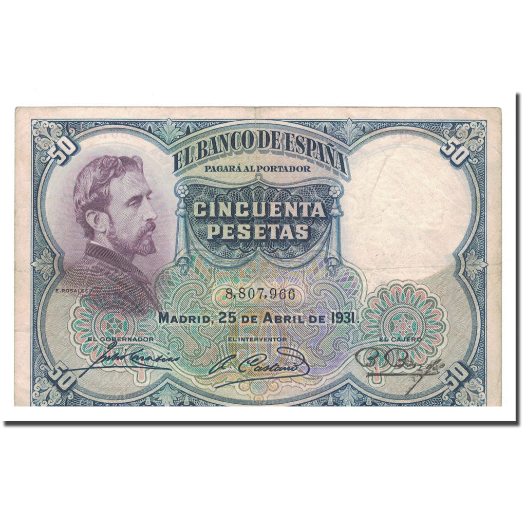 Banknote, Spain, 50 Pesetas, 1931, 1931-04-25, KM:82, VF(30-35)