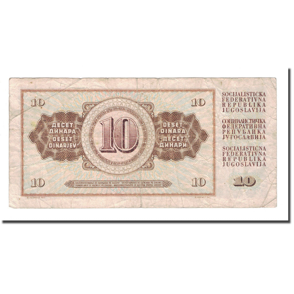 Banknote, Yugoslavia, 10 Dinara, 1968, 1968-05-01, KM:82b, VG(8-10)