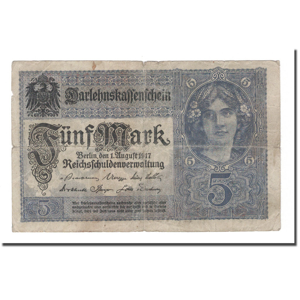Billete, 5 Mark, 1917, Alemania, 1917-08-01, KM:56a, RC