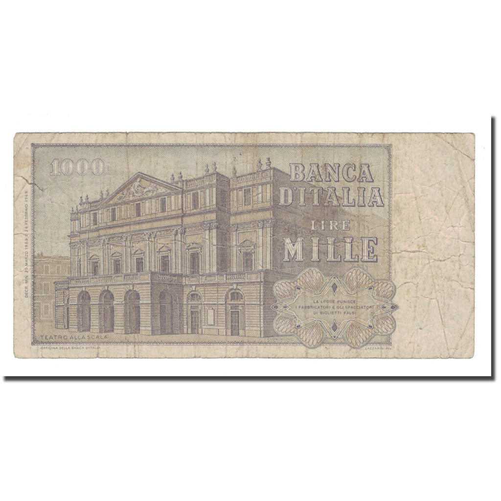 Banknote, Italy, 1000 Lire, 1969, 1969-02-26, KM:101a, VG(8-10)