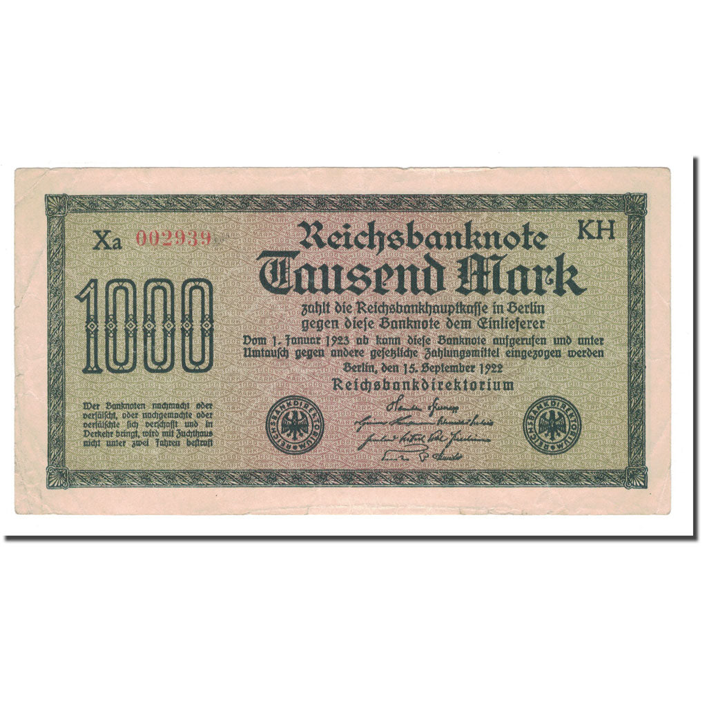 Banknot, Niemcy, 1000 Mark, 1922, 1922-09-15, KM:76f, VF(30-35)