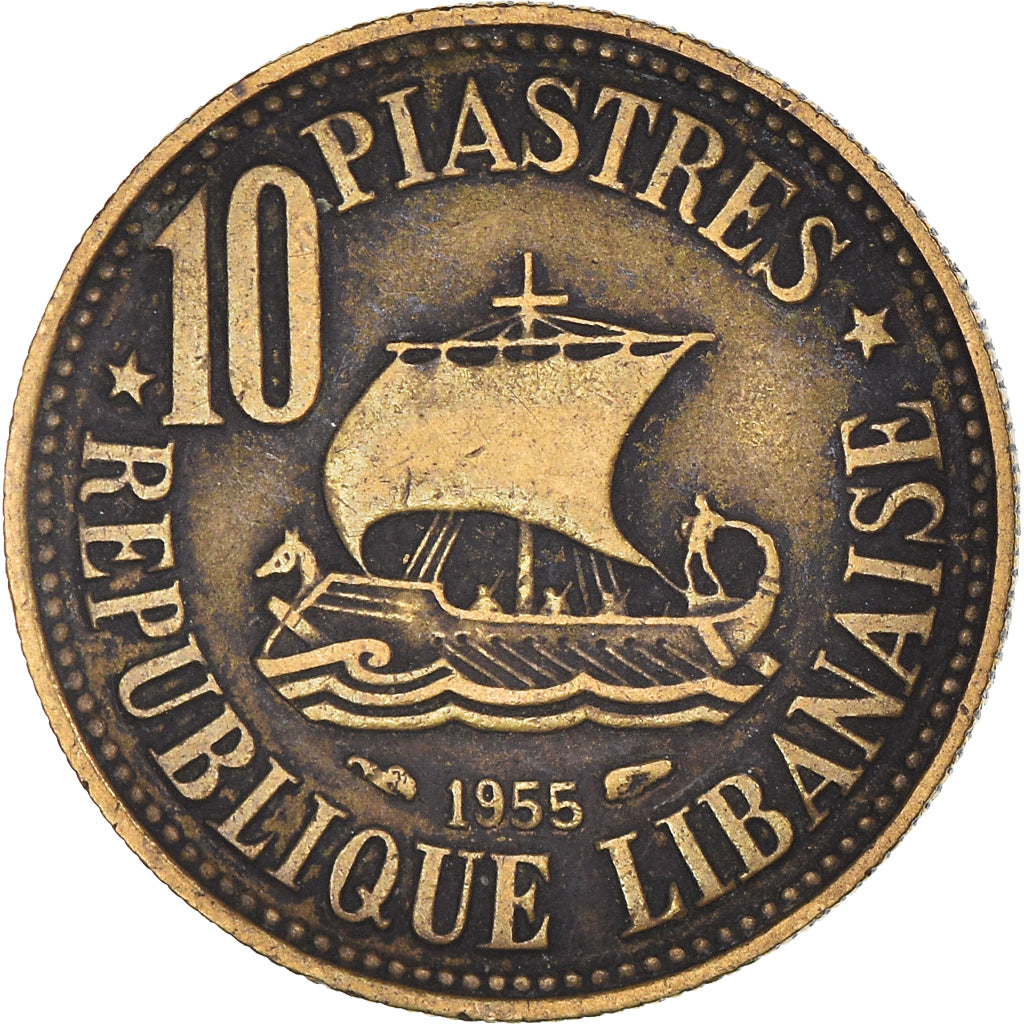 Coin, Lebanon, 10 Piastres, 1955