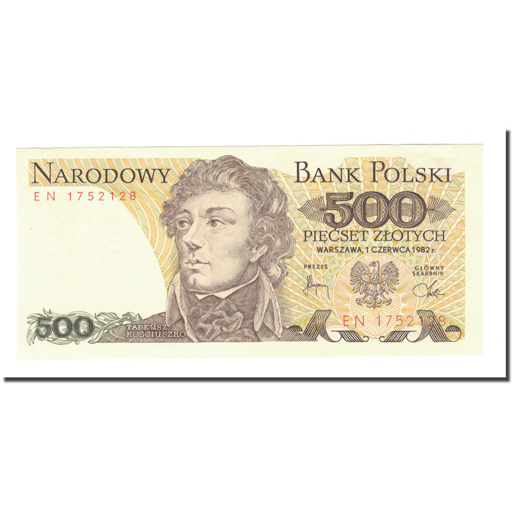 Nota, Polónia, 500 Zlotych, 1982, 1982-06-01, KM:145d, UNC(63)