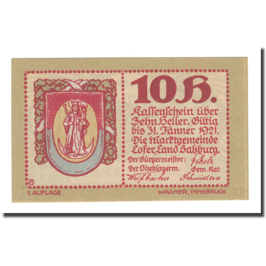 Banknote, AUSTRIAN STATES, 10 Heller, 1921, 1921-01-31, KM:S119c, UNC(65-70)