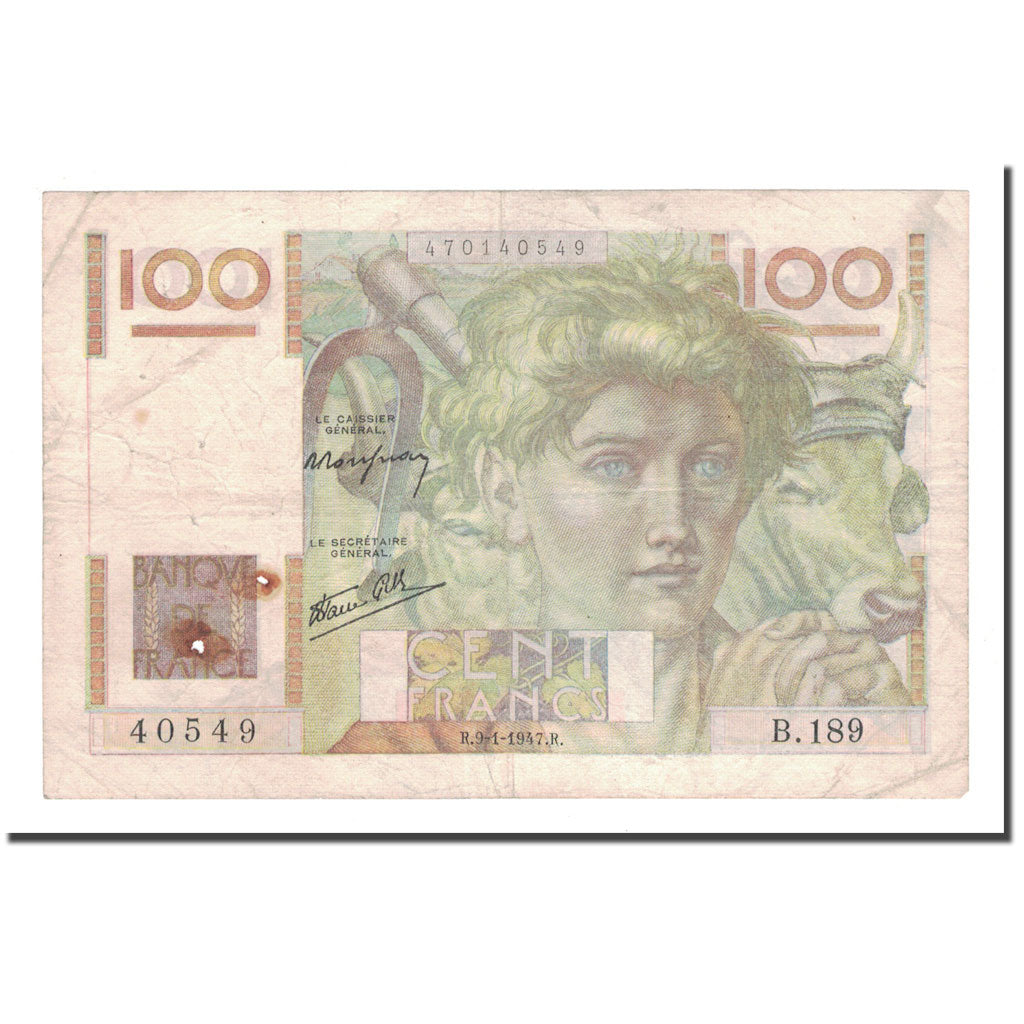 Francja, 100 Francs, 1947, 1947-01-09, VF(30-35), Fayette:28.13, KM:128a