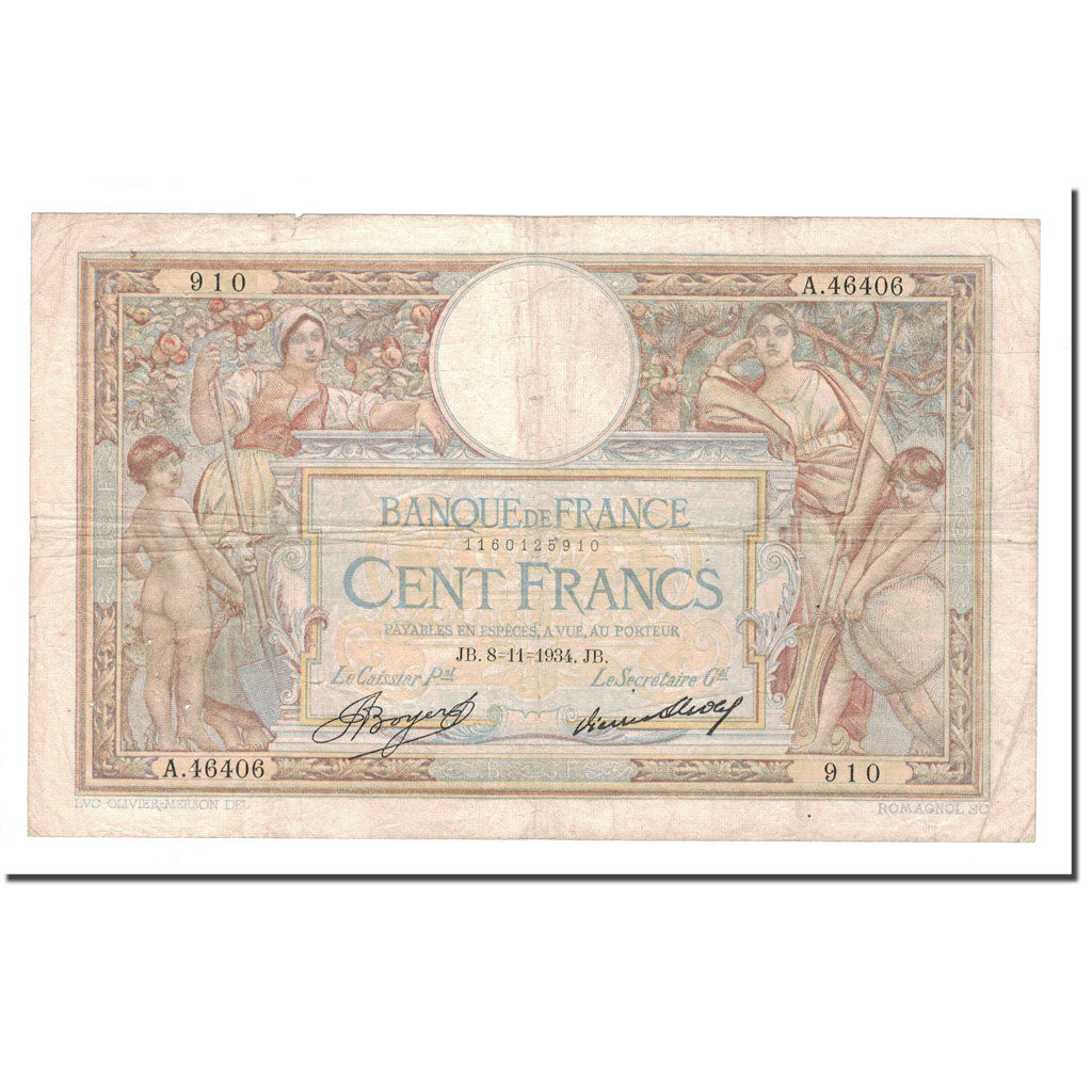 France, 100 Francs, 1934, 1934-11-08, TTB, Fayette:24.13, KM:78c