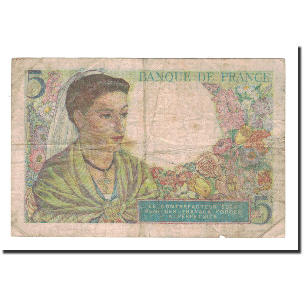 France, 5 Francs, Berger, 1943, 1943-12-23, B+, Fayette:5.5, KM:98a