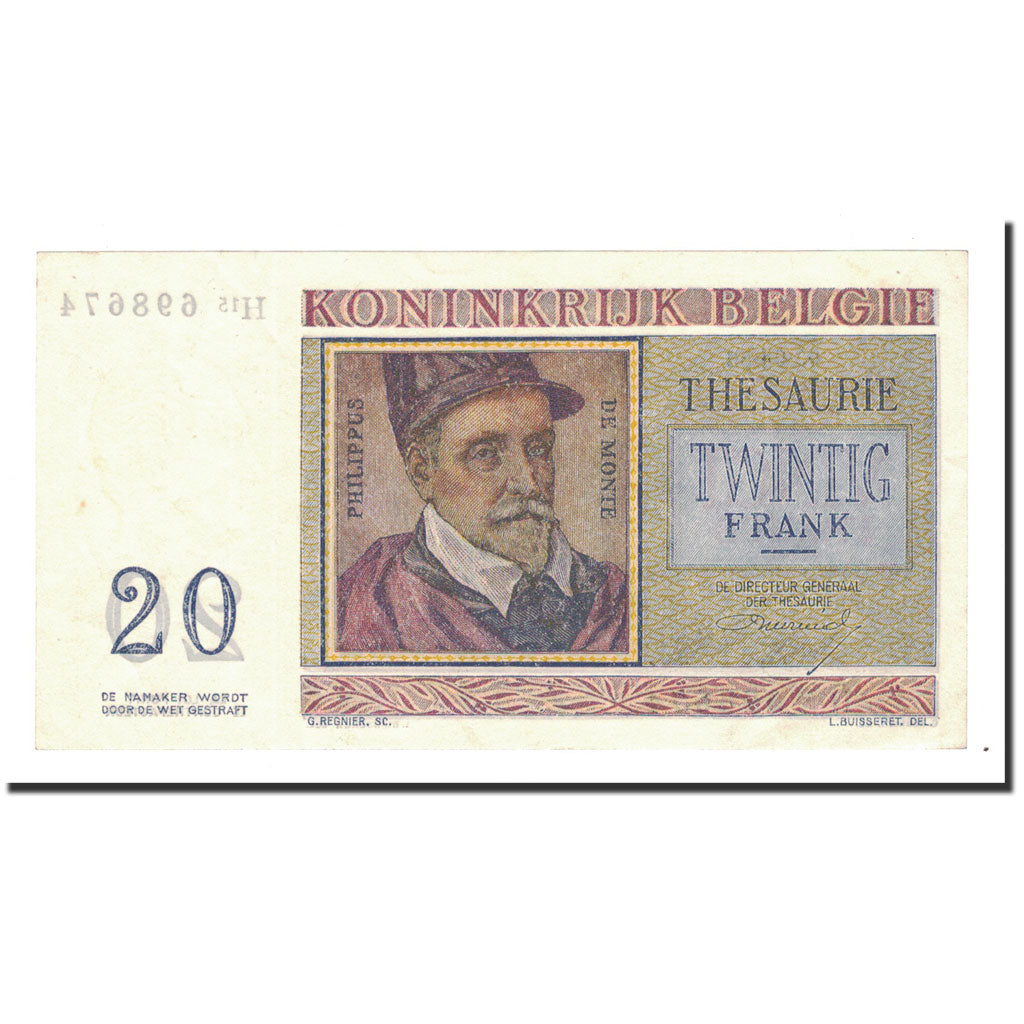 Billete, 20 Francs, 1956, Bélgica, 1956-04-03, KM:132b, MBC+