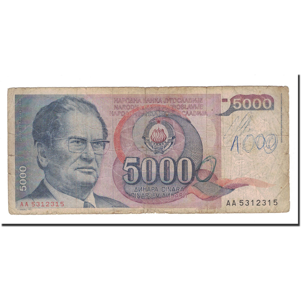 Billete, 5000 Dinara, 1985, Yugoslavia, 1985-05-01, KM:93a, RC
