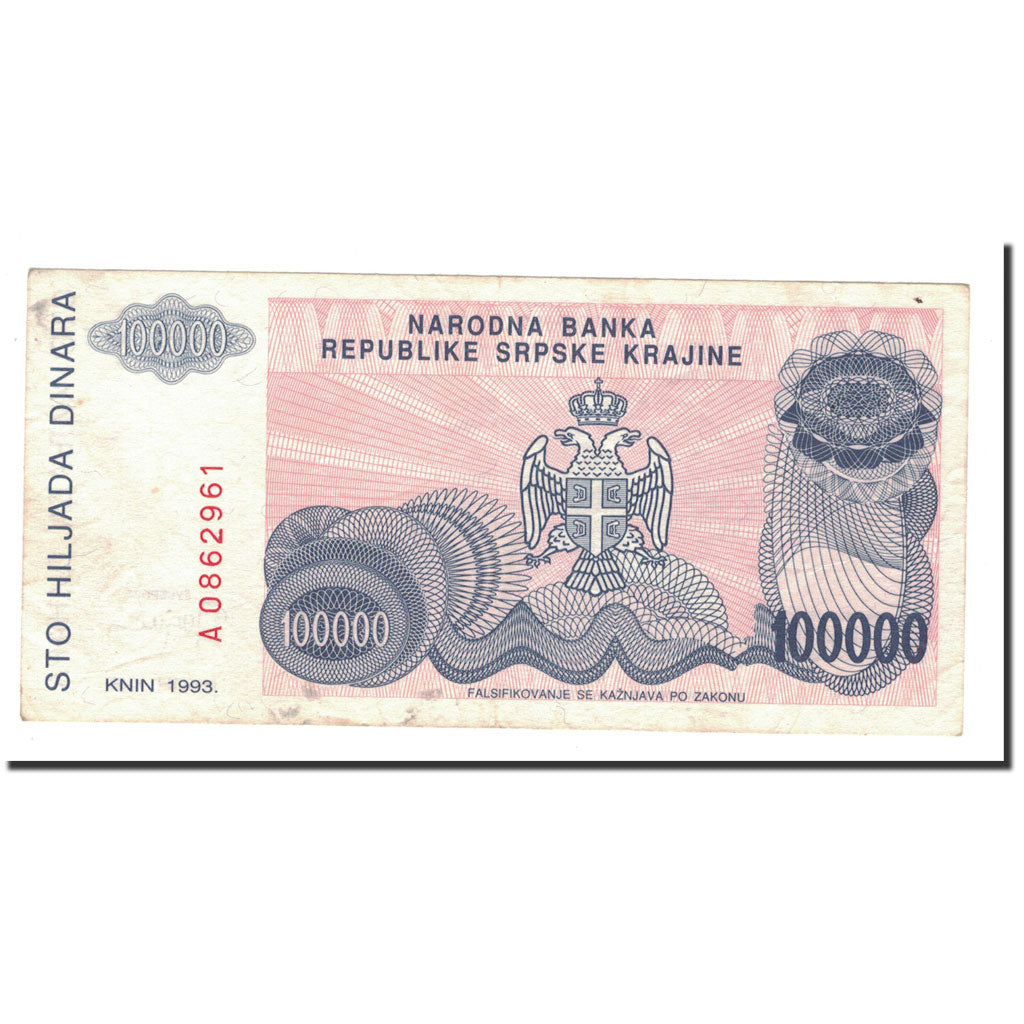 Banconote, Croazia, 100,000 Dinara, 1993, KM:R22a, BB