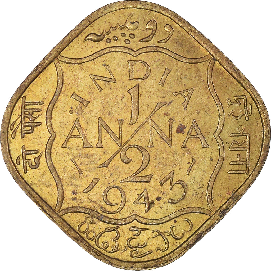 Coin, India, 1/2 Anna, 1943