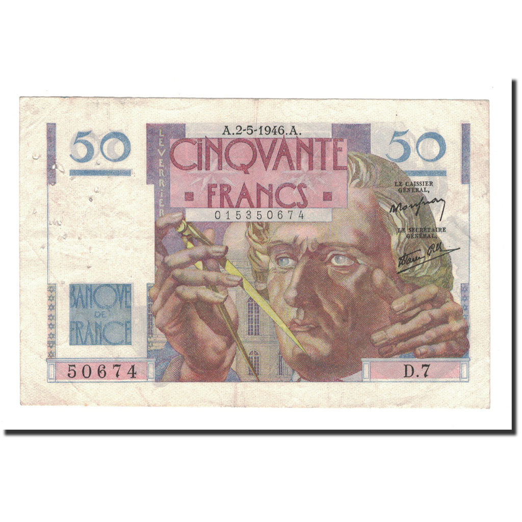 France, 50 Francs, Le Verrier, 1946, 1946-05-02, EF(40-45), Fayette:20.3