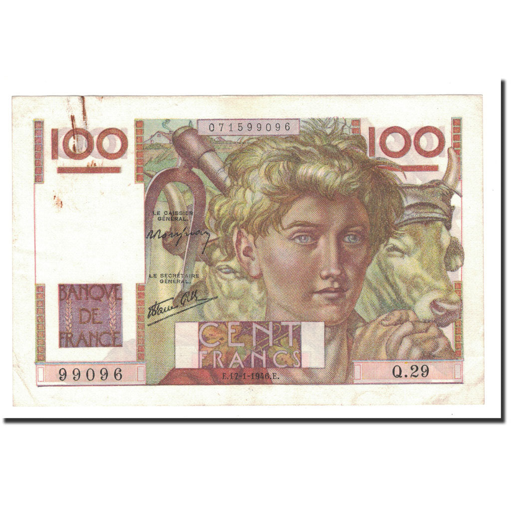 Francia, 100 Francs, Jeune Paysan, 1946, 1946-01-17, MBC+, Fayette:28.2, KM:128a